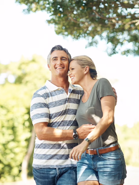 Couple embracing outdoors — bioidentical hormone therapy for men and women at Mirror Mirror Medspa in Los Angeles