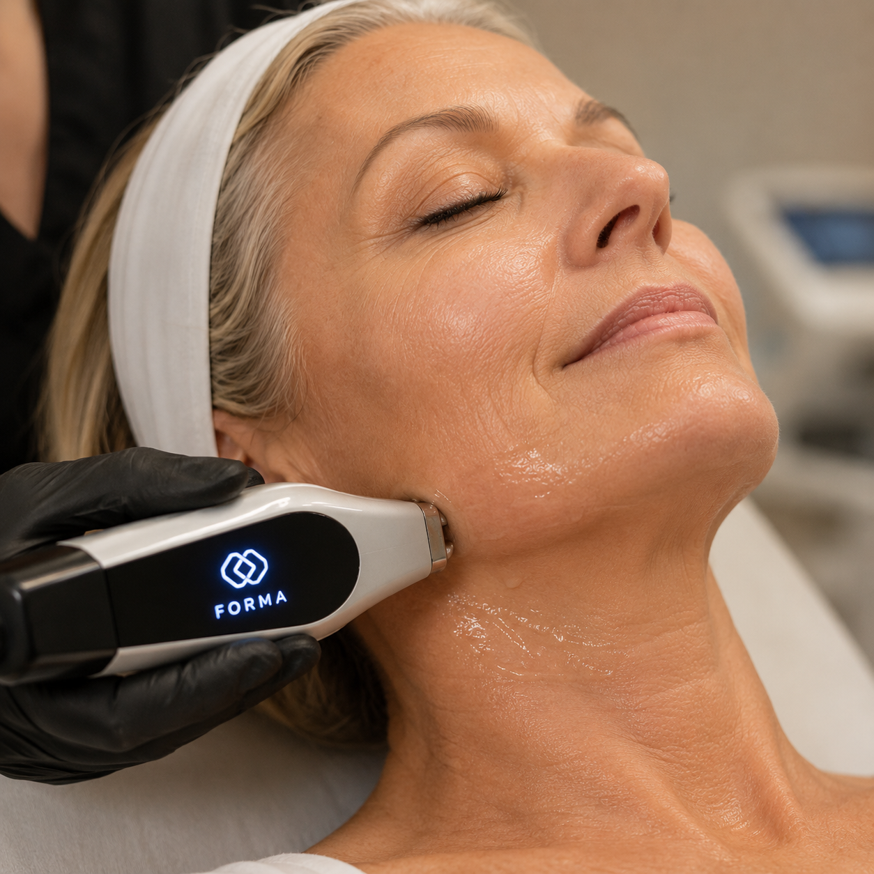Forma radiofrequency skin tightening on the jawline and neck